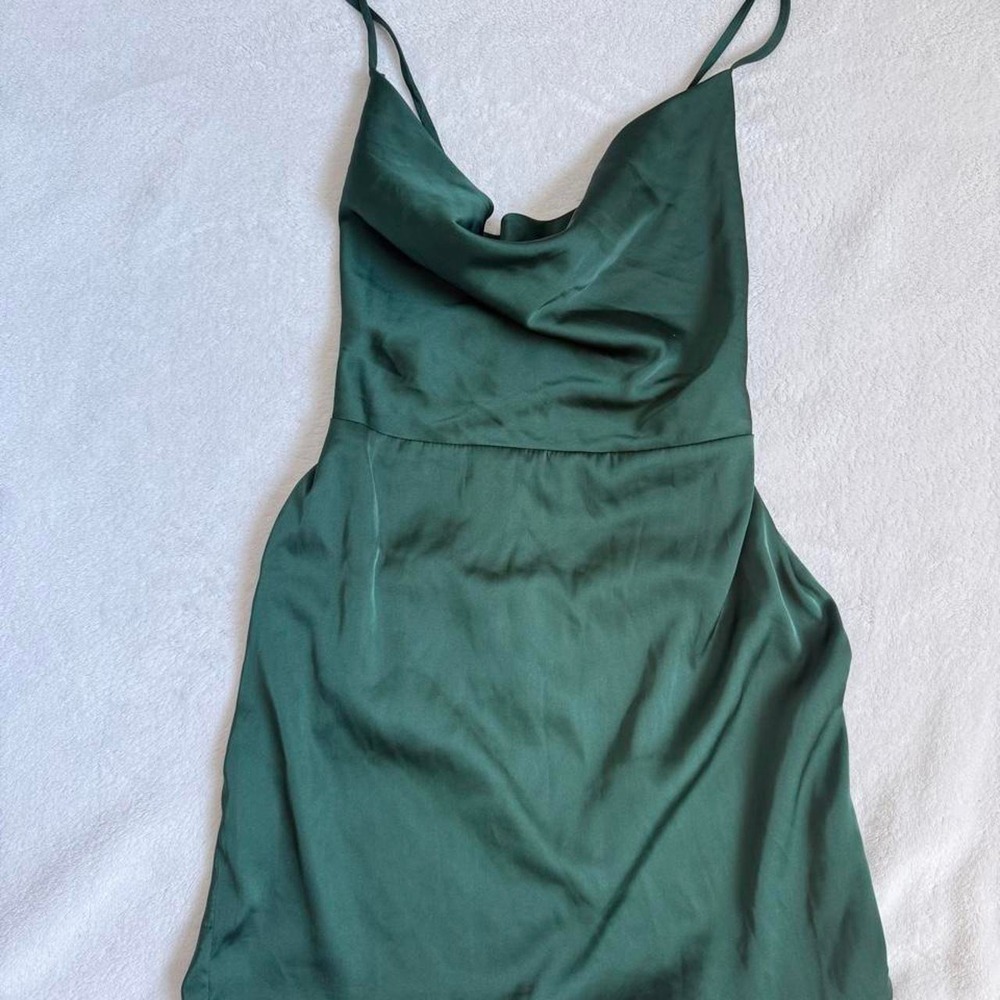Fashion Nova green satin mini dress with cowl neck and adjustable straps